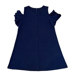 Navy Peek-a-Boo Shoulders Short Sleeve Knit Dress - SIZE MEDIUM